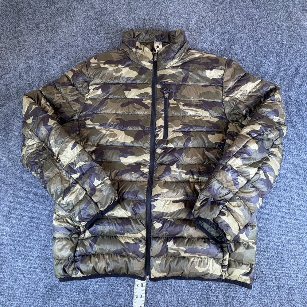 Club Room Down Puffer‎ Jacket Mens L Olive Camouflage Quilted Packable Full Zip